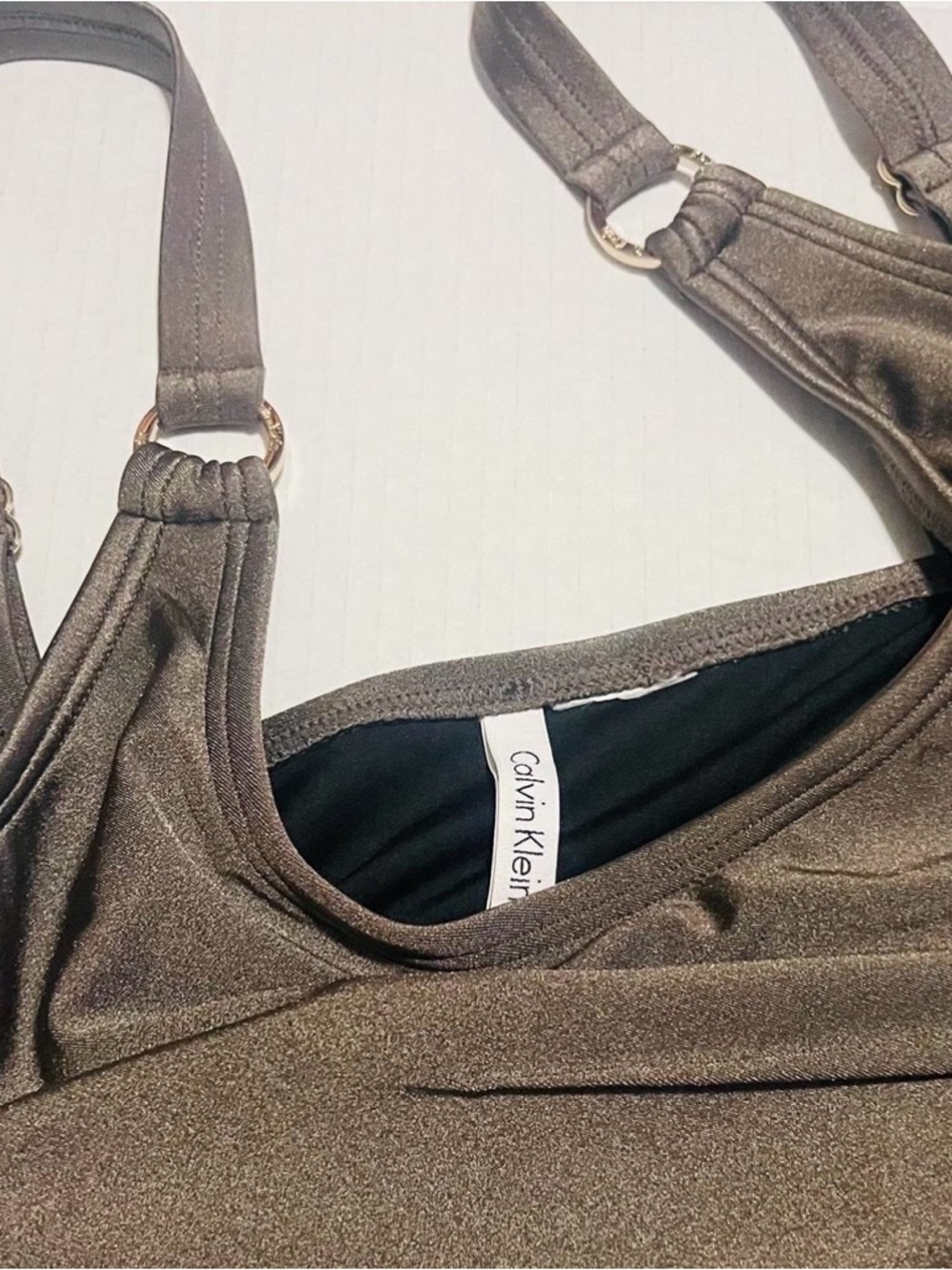 Calvin Klein Classic One-Piece Swimsuit in Olive green. Size 10 - Picture 5 of 6